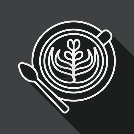 café latte arte icono plano con sombra larga, icono de línea
