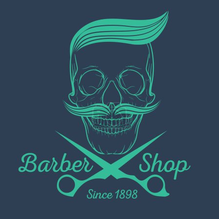 Téléchargez les photos : Logo du salon de coiffure rétro, logo du crâne - en image libre de droit