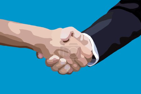 Photo for Drawing of handshake of two men on blue background - Royalty Free Image