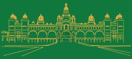 Drawing or Sketch of Mysore Palace or Amba Vilas Palace Outline Editable Vector Illustration