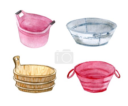 Basins hand drawn watercolor set on white