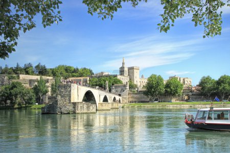 Téléchargez les photos : Célèbre pont médiéval dans la ville d'Avignon, dans le sud de la France. (de l'île de Barthelasse
 ) - en image libre de droit