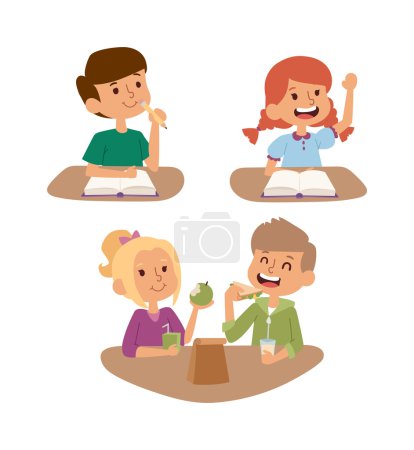 Illustration for School kid going study, childhood happy primary education character vector. School kid education and happy school kid study at primary school. School kids preschool classroom. - Royalty Free Image