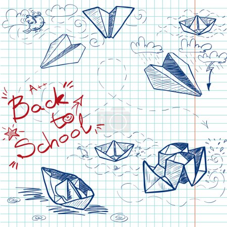 Illustration for Hand drawn Back to School sketch on squared notebook paper - Royalty Free Image