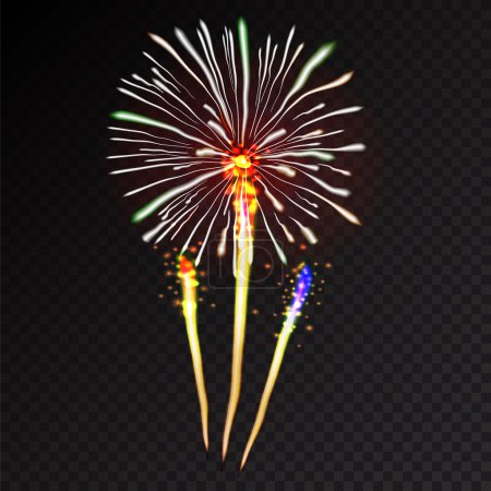 Ilustración de Fuegos artificiales festivos rebosante de patrón en varias formas iconos brillantes conjunto negro fondo abstracto vector ilustración aislado - Imagen libre de derechos