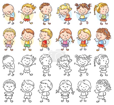 Conjunto de diferentes niños con diversas emociones
