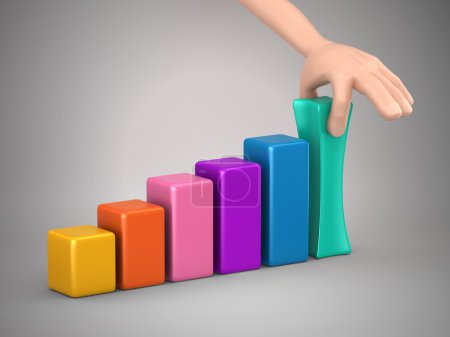 Photo for 3d render of bar graph and a hand pulling it up - Royalty Free Image