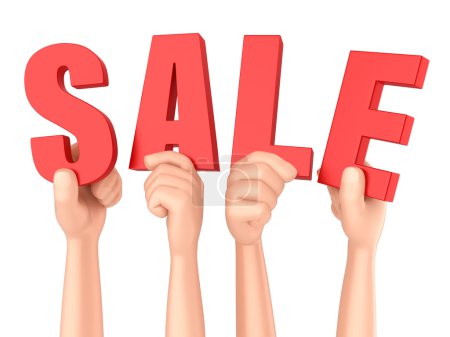 Photo for 3d render of hands holding letters forming the word sale - Royalty Free Image