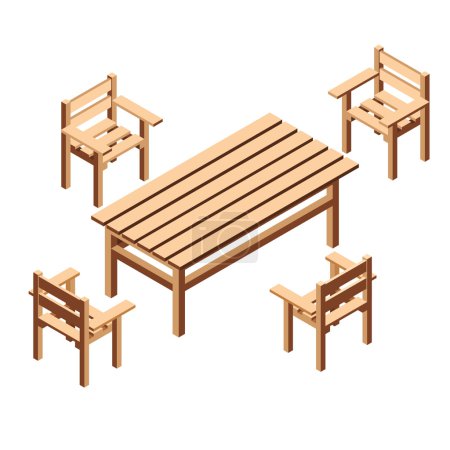 Ilustración isométrica vectorial con la imagen de la mesa y las sillas. Muebles isométricos
Ilustración isométrica vectorial con la imagen de la mesa y las sillas. Muebles isométricos