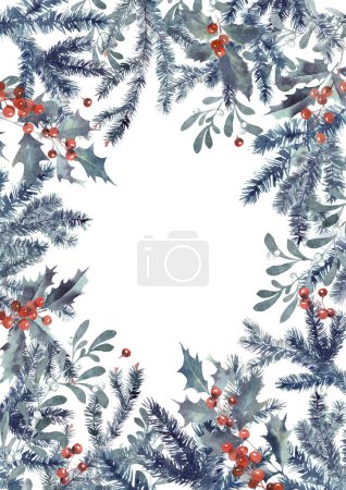Acuarela Feliz Navidad y Año Nuevo Cartel con ramas de árbol Acuarela Feliz Navidad y Año Nuevo Cartel con ramas de árbol