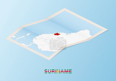 Ilustración de Mapa de papel plegado de Surinam con países vecinos en estilo isométrico. - Imagen libre de derechos