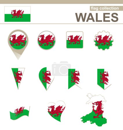 Illustration for Wales Flag Collection, 12 versions - Royalty Free Image