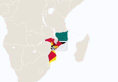 Téléchargez les illustrations : Afrique avec la carte du Mozambique surlignée. Illustration vectorielle - en licence libre de droit