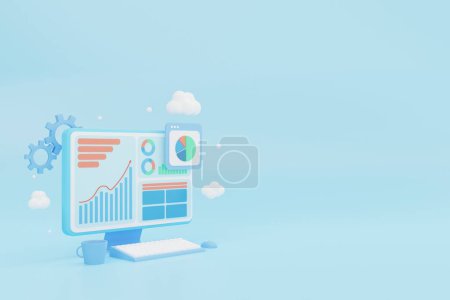 Representación 3D negocio del lugar de trabajo y análisis de finanzas, tema de análisis de datos.