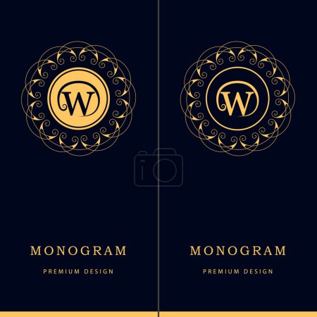 Illustration for Vector illustration of Monogram design elements, graceful template. Letter emblem sign W. Calligraphic elegant line art logo design for business cards, Royalty, Boutique, Cafe, Hotel, Heraldic, Jewelry - Royalty Free Image