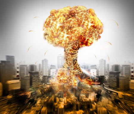 Photo for Danger of nuclear war illustration with multiple explosions - Royalty Free Image