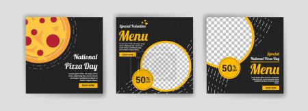 Ilustración de Día Nacional de la Pizza. Plantilla de publicación de redes sociales para marketing digital y promoción de ventas de alimentos y bebidas en el Día de San Valentín. anuncio culinario. Ofrecer banners de redes sociales. - Imagen libre de derechos