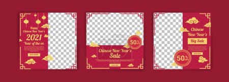 Ilustración de Año Nuevo Chino 2021. Año del Buey. Plantilla de publicación de redes sociales para marketing digital y promoción de ventas en Año Nuevo Chino 2021. Anuncio de ventas para el nuevo año chino . - Imagen libre de derechos