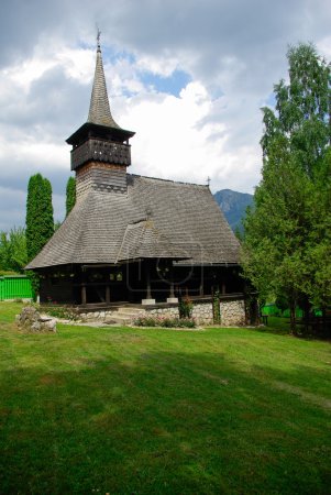 Monastery Dragoslavele. Traditional wood church from Romania.