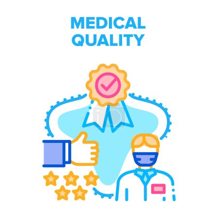 Ilustración de Concepto de vectores de calidad médica. Revisión y retroalimentación de la atención médica del tratamiento del hospital de la calidad, premio y medalla para el servicio de la clínica o las habilidades profesionales de la medicina ilustración del color - Imagen libre de derechos