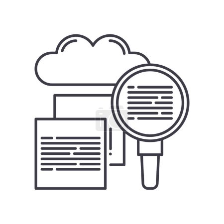 Illustration for Cloud search concept icon, thin line isolated illustration, linear vector web design sign, outline concept symbol with editable stroke on white background. - Royalty Free Image