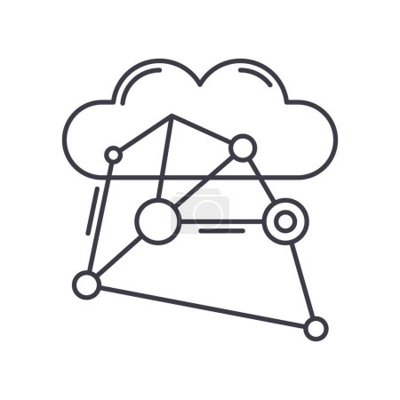Ilustración de Icono de red en la nube, ilustración aislada de línea delgada, signo de diseño web de vector lineal, símbolo de concepto de contorno con trazo editable sobre fondo blanco. - Imagen libre de derechos