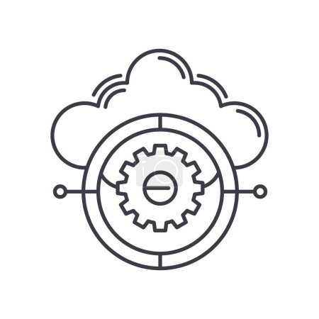Ilustración de Icono del sistema de gestión de la nube, ilustración aislada de línea delgada, signo de diseño web de vector lineal, símbolo de concepto de contorno con trazo editable sobre fondo blanco. - Imagen libre de derechos