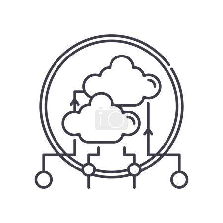 Ilustración de Icono de servicio de datos en la nube, ilustración aislada de línea delgada, signo de diseño web de vector lineal, símbolo de concepto de contorno con trazo editable sobre fondo blanco. - Imagen libre de derechos