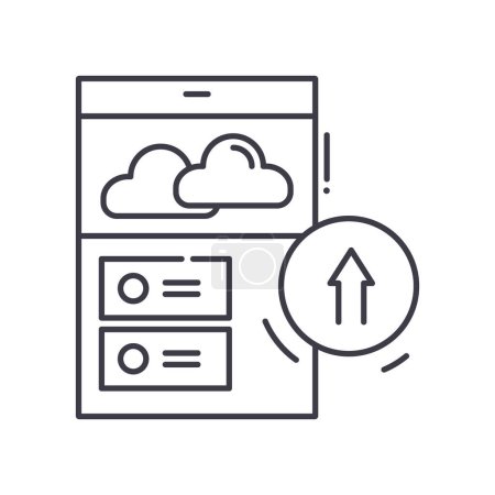 Ilustración de Icono de smartphone de nube de datos, ilustración aislada de línea delgada, signo de diseño web de vector lineal, símbolo de concepto de contorno con trazo editable sobre fondo blanco. - Imagen libre de derechos