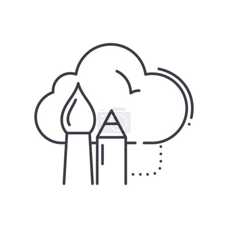 Ilustración de Icono de tecnología de nube creativa, ilustración aislada de línea delgada, signo de diseño web de vector lineal, símbolo de concepto de contorno con trazo editable sobre fondo blanco. - Imagen libre de derechos