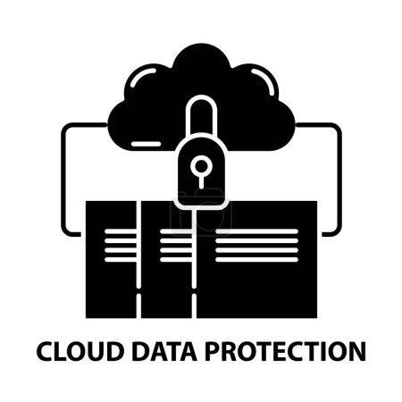 Ilustración de Icono de protección de datos en la nube, signo de vector negro con trazos editables, ilustración de símbolo de concepto - Imagen libre de derechos