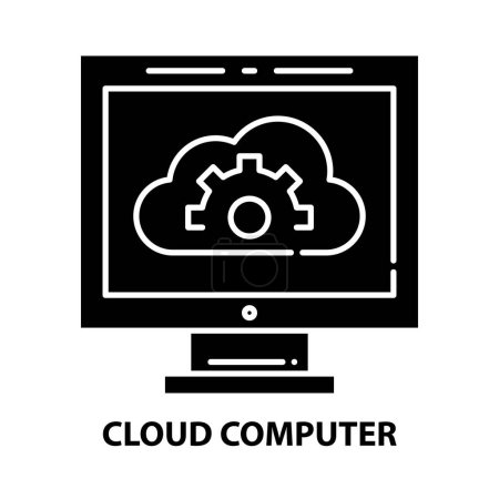 Ilustración de Icono de la computadora en la nube, signo de vector negro con trazos editables, ilustración de símbolo de concepto - Imagen libre de derechos