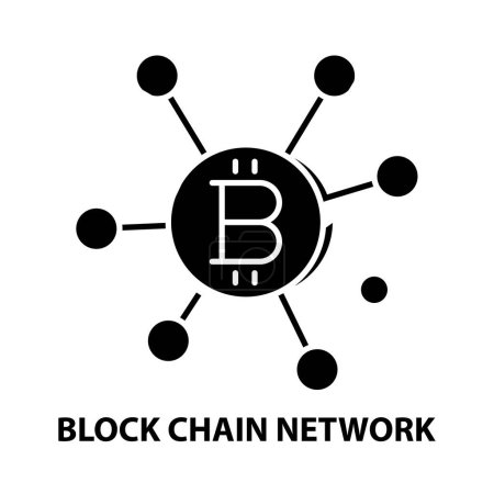 Ilustración de Icono de red de cadena de bloques, signo de vector negro con trazos editables, ilustración de símbolo de concepto - Imagen libre de derechos