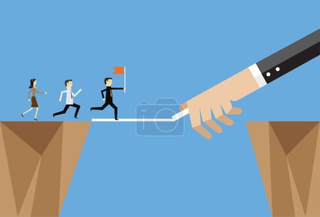 Ilustración de Boss draws path to help employee cross obstacles - Imagen libre de derechos