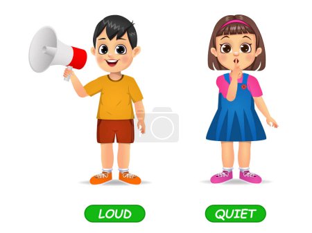 Ilustración de Ejemplo de adjetivos opuestos palabra para niños. aislado sobre fondo blanco - Imagen libre de derechos