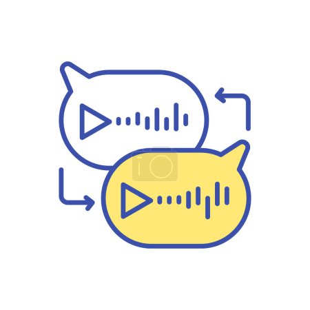 Ilustración de Mensajería de voz a texto Icono de color RGB. Interacción en Internet. Reproducir chat de audio en el teléfono inteligente. Charla burbuja. Comunicación en línea. Conexión de redes sociales. Ilustración vectorial aislada - Imagen libre de derechos