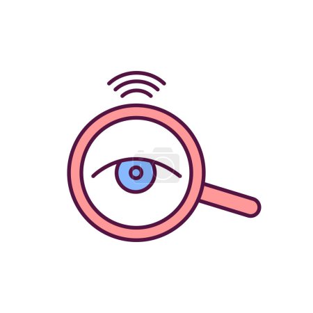Ilustración de Lupa con icono de color ojo RGB. Lupa con globo ocular. Encuentra información. Investigación en línea. Búsqueda de datos en Internet. Información de estudio. Análisis e investigación. Ilustración vectorial aislada - Imagen libre de derechos