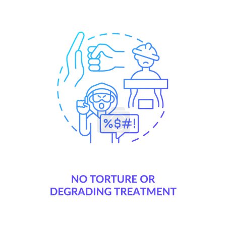 Ilustración de Sin tortura o trato degradante icono de concepto de degradado azul. Detener la violencia contra los inmigrantes. Idea de derechos de los trabajadores migrantes ilustración delgada línea. Dibujo de color RGB de contorno aislado vectorial - Imagen libre de derechos