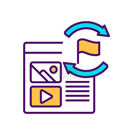 Ilustración de Visita repetida de la página web icono de color RGB. Análisis de marketing digital. Compromiso en línea para el público objetivo. Seguimiento del sitio web. Aumentar la conversión. Redes sociales. Ilustración vectorial aislada - Imagen libre de derechos