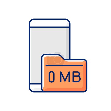 Ilustración de Espacio de almacenamiento completo icono de color RGB. Smartphone y tarjeta de memoria. Cero megabytes de notificación izquierda. Capacidad de memoria del teléfono. Caché transparente. Ilustración vectorial aislada. Dibujo de línea simple - Imagen libre de derechos