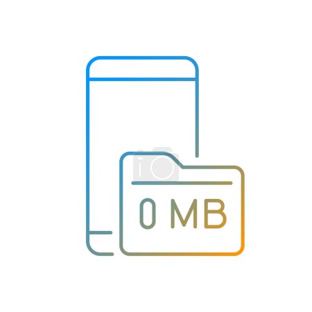 Ilustración de Espacio de almacenamiento completo gradiente icono de vector lineal. Smartphone y tarjeta de memoria. Cero megabytes de notificación izquierda. Símbolos de color de línea fina. Pictograma de estilo moderno. Dibujo de contorno aislado vectorial - Imagen libre de derechos