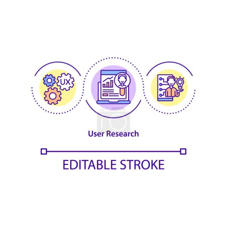 Illustration for User research concept icon. Target users observation abstract idea thin line illustration. Understanding consumer behaviors and needs. Vector isolated outline color drawing. Editable stroke - Royalty Free Image