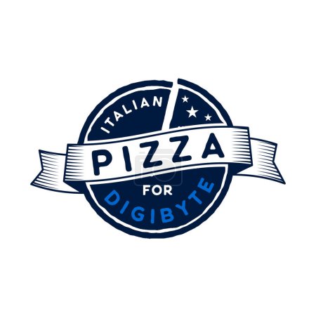 Ilustración de Logo de Digibyte. Concepto de activos digitales. Pizza italiana para Digibyte. Emblema de Crypto. Pegatina de tecnología de cadena de bloques para imprimir. Stock ilustración técnica vectorial aislado sobre fondo blanco - Imagen libre de derechos