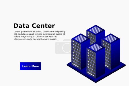 Ilustración de Sala de servidores isométrica, datos de almacenamiento en la nube, centro de datos, procesamiento de macrodatos y tecnología informática. Ilustración vectorial - Imagen libre de derechos