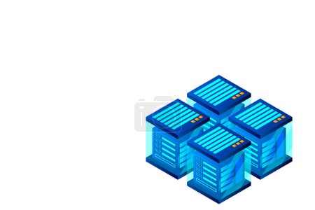 Ilustración de Centro de datos, sala de servidores. Concepto de almacenamiento en la nube, transferencia de datos y procesamiento de datos. - Imagen libre de derechos