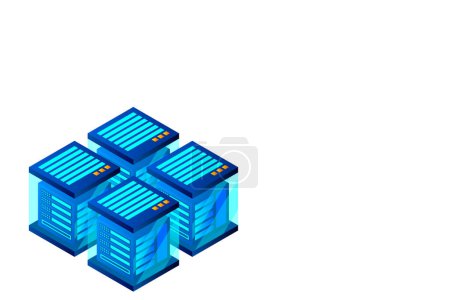 Ilustración de Centro de datos, sala de servidores. Concepto de almacenamiento en la nube, transferencia de datos y procesamiento de datos. - Imagen libre de derechos