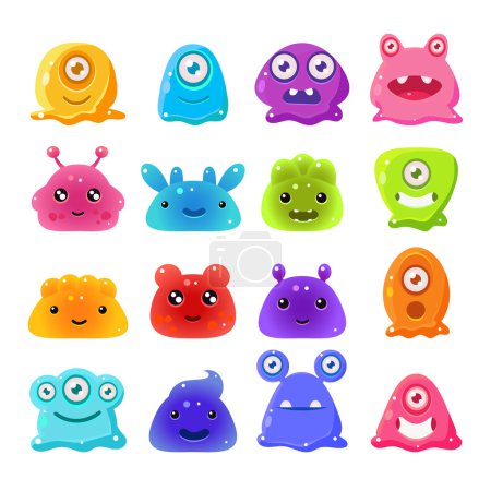 Photo for Cute Cartoon Jelly Monsters, Vector Illustration Set - Royalty Free Image