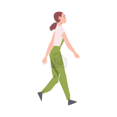 Ilustración de Mujer personaje va o camina dando pasos adelante Vista lateral Vector Ilustración. Mujer moviéndose de un lugar a otro a pie Concepto - Imagen libre de derechos