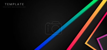 Ilustración de Plantilla superposición geométrica con borde de color vibrante en el fondo negro utilizar el espacio para el texto, anuncio., volante. Ilustración vectorial - Imagen libre de derechos