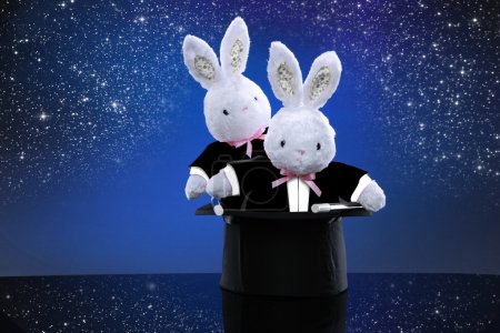 Photo for A couple of bunnies turns into magicians and pops out of a top hat - Royalty Free Image